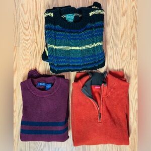 3 IZOD Mens Sweaters 1 Med Fisherman Handknit Wool 2 Cotton Crewneck Med Zip XXL